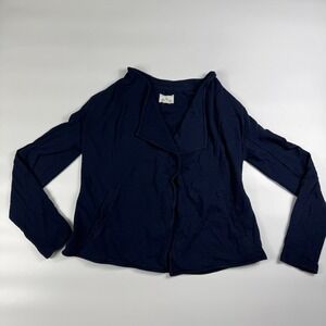 Caslon Cardigan Women Medium Blue Tight Knit Long Sleeve Open Front Drape Collar